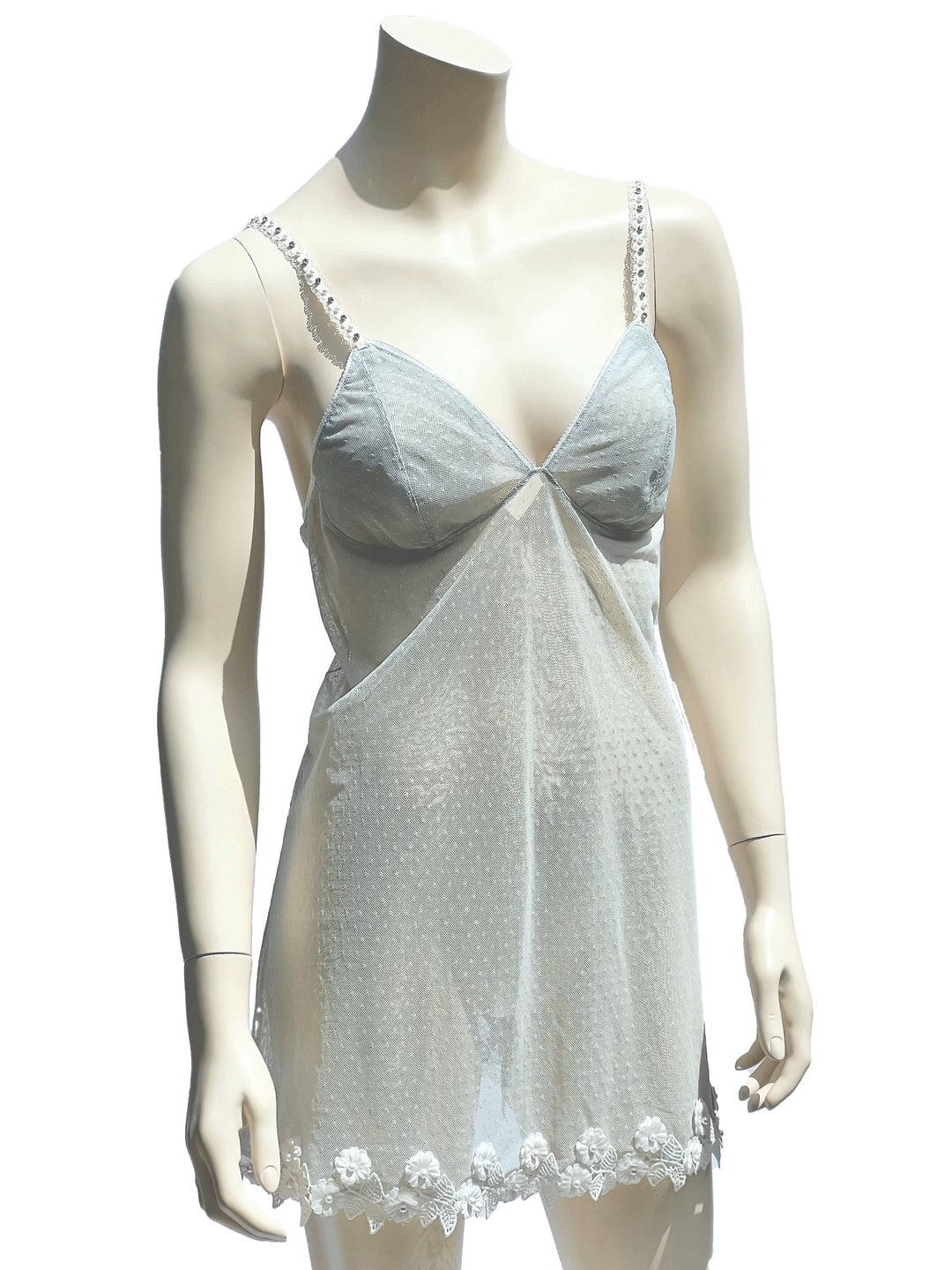 Sexy Lace Mesh See-Through Slip Dress and Long Sleeved Robe Set