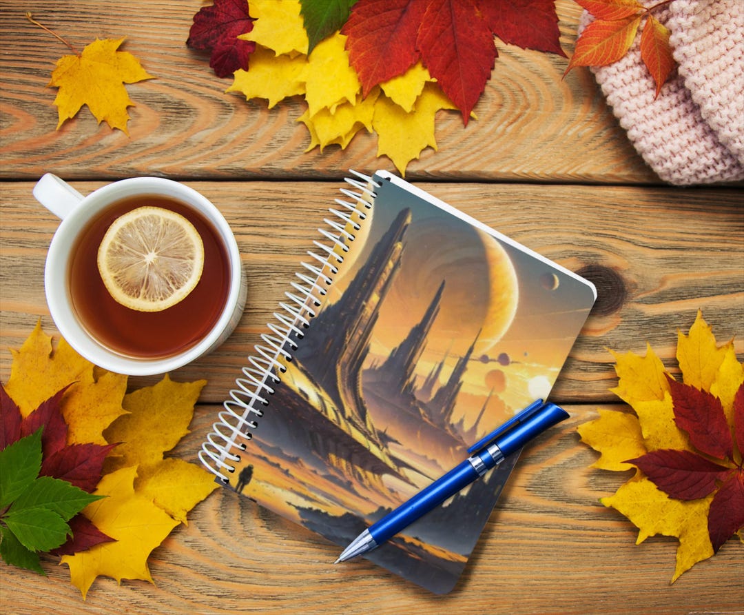 Spiral Notebook, Space Landscape Themed, Alien Lover, UFO Pattern ...