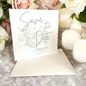 "Retenez cette date, faire-part de mariage, carte Nous allons nous marier, carte Kraft, carte "Retenez cette date" eucalyptus
