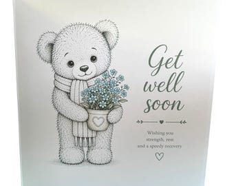 6x6" Bramwell Bear Get Well Soon, Thinking of You, Sending love card