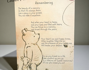 Winnie the Pooh Thinking of you card; Remembering; sending hugs;Bereavement; Big Hugs;Condolence;Sympathy;Comfort