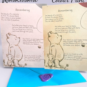 Winnie the Pooh Thinking of you card; Remembering; sending hugs;Bereavement; Big Hugs;Condolence;Sympathy;Comfort image 3