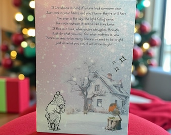 Winnie the Pooh Thinking of you at Christmas card; sending hugs;Bereavement; Big Hugs;