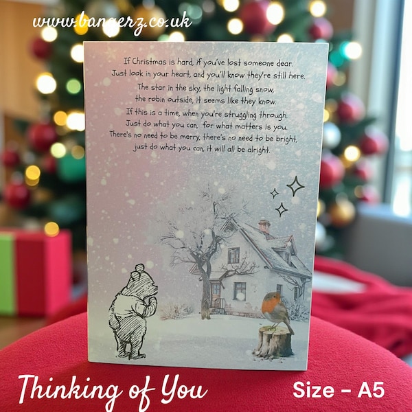 Winnie the Pooh Thinking of you at Christmas card; sending hugs;Bereavement; Big Hugs;