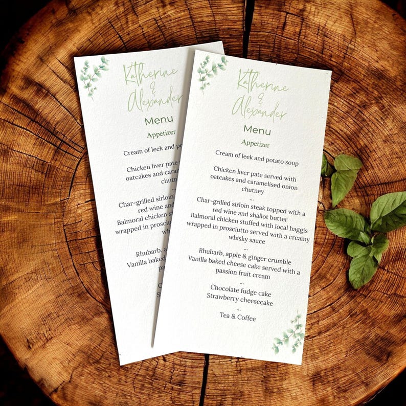 Personalized Eucalyptus Wedding Menu Card: Elegant Printed Design - Etsy