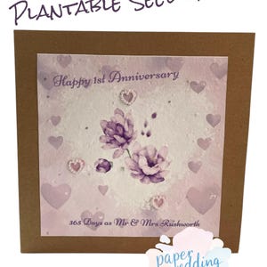 Cartão de aniversário de casamento, cartão de sementes plantáveis, cartão de aniversário de casamento em papel, cartão personalizado de 1º aniversário, cartão e presente em um