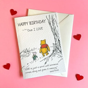 Personalized Winnie the Pooh Birthday Card: Love is Just A Word...Handmade Anniversary Card