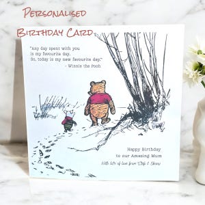 Tarjeta de cumpleaños de Winnie the Pooh/Tarjeta de cumpleaños personalizada clásica de Pooh/Tarjeta de cumpleaños personalizada, Tarjeta para nieto/nieta, Mamá/Abuela/Sobrina