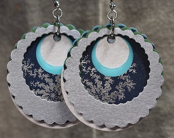 Paper Earrings from beccasblend in silver and green and recycled cards