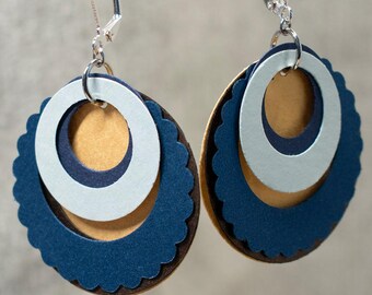 Blue and Gold Circle Paper Earrings from beccasblend