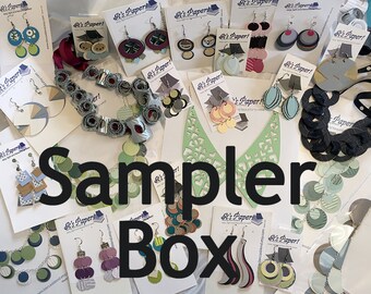 Sampler Box of paper earrings and necklaces by beccasblend