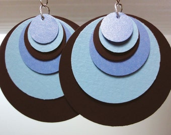 Big Blue and Brown Circles Paper Earrings