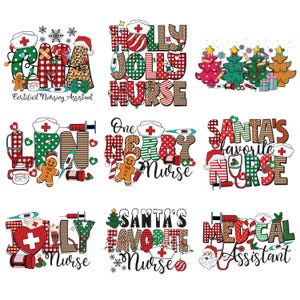 Paquete de 9 PNG, lindo paquete de enfermera navideña, paquete de PNG de enfermera navideña, atuendo navideño de enfermería, PNG de enfermera, descarga digital de enfermera navideña