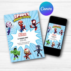 Spidey Invitation Spidey and his Amazing Friends Birthday Invitation Spidey Theme Birthday Party Invite Boy Girl Spin Ghost Spider EDITABLE