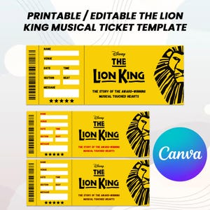 Bearbeitbar Der König der Löwen Broadway Surprise Ticket-Vorlage, Musiktheaterkarte, Souvenir-Andenken, Konzertkarte