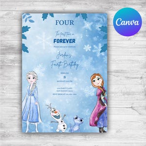 Frozen Four The First Time In Forever Birthday Invitation Frozen 4th Birthday Invitation Kids Fourth Party Elsa Anna Theme Invite EDITABLE