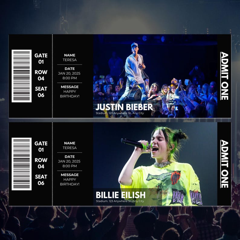 Editable Concert Ticket Template, Custom Concert Ticket Gift, DIY Event ...