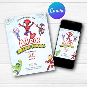 Editable Spidey Invitation Spidey and his Amazing Friends Birthday Invitation Spidey Theme Birthday Party Invite Boy Girl Spin Ghost Spider