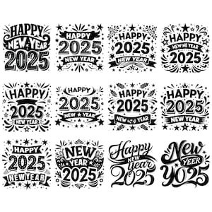 Pacote SVG de Feliz Ano Novo, SVG de Ano Novo, Camisa de Ano Novo, Traje de Ano Novo svg, SVG com Letras à Mão, Sublimação de Ano Novo, Arquivo de Corte Cricut