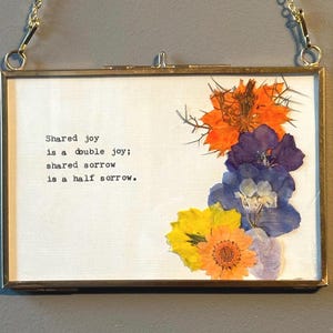 Charming Swedish Proverb Art with Pressed Flowers and Vintage Typewriter - Quirky Home Decor
