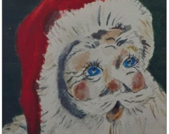 Santa Christmas Cards, Watercolor Christmas Cards, Original Painting Christmas Cards