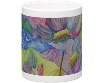 Floral Mug, Flower Mug, Colorful Mug, Original Art Mug, Watercolor Mug,