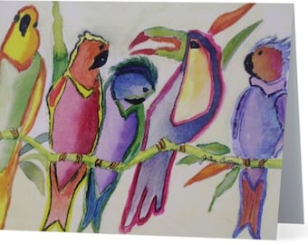 Parrot Note Cards, Tropical Bird Note Cards, Note Cards, Birds, Original Art, Watercolor, Hostess Gift, Teacher Gift,