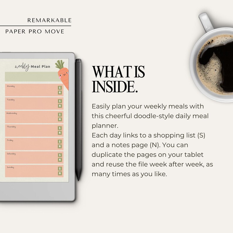 Meal Planner for Remarkable Paper Pro Move | Remarkable Undated Meal ...