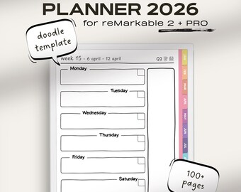 Journaling 2026 Planner for reMarkable Paper Pro | Yearly / Monthly / Weekly Planner 2026 | Hyperlinked Colorful reMarkable Calendar 2026