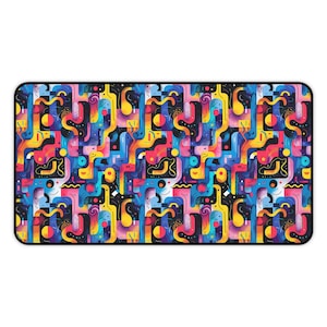 Retro 80s Geometric Desk Mat: Neon Abstract Mouse Pad