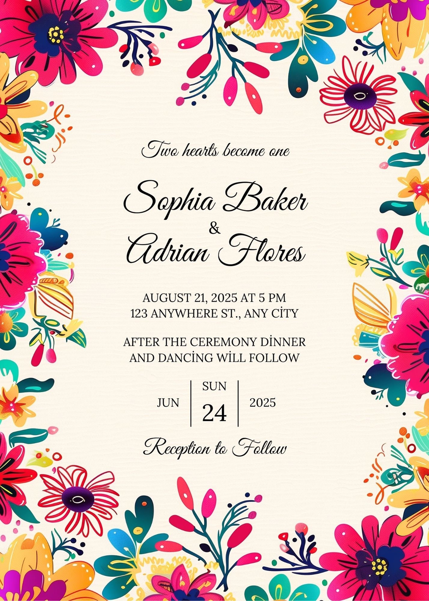 Mexican Wedding Invitation, Colorful Floral Talavera Tile Design ...