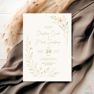 Editable Soft Pastel Floral Wedding Invitation Template, Minimalist Wildflower Invite, Blush Greenery  Invites, Elegant Garden Invite