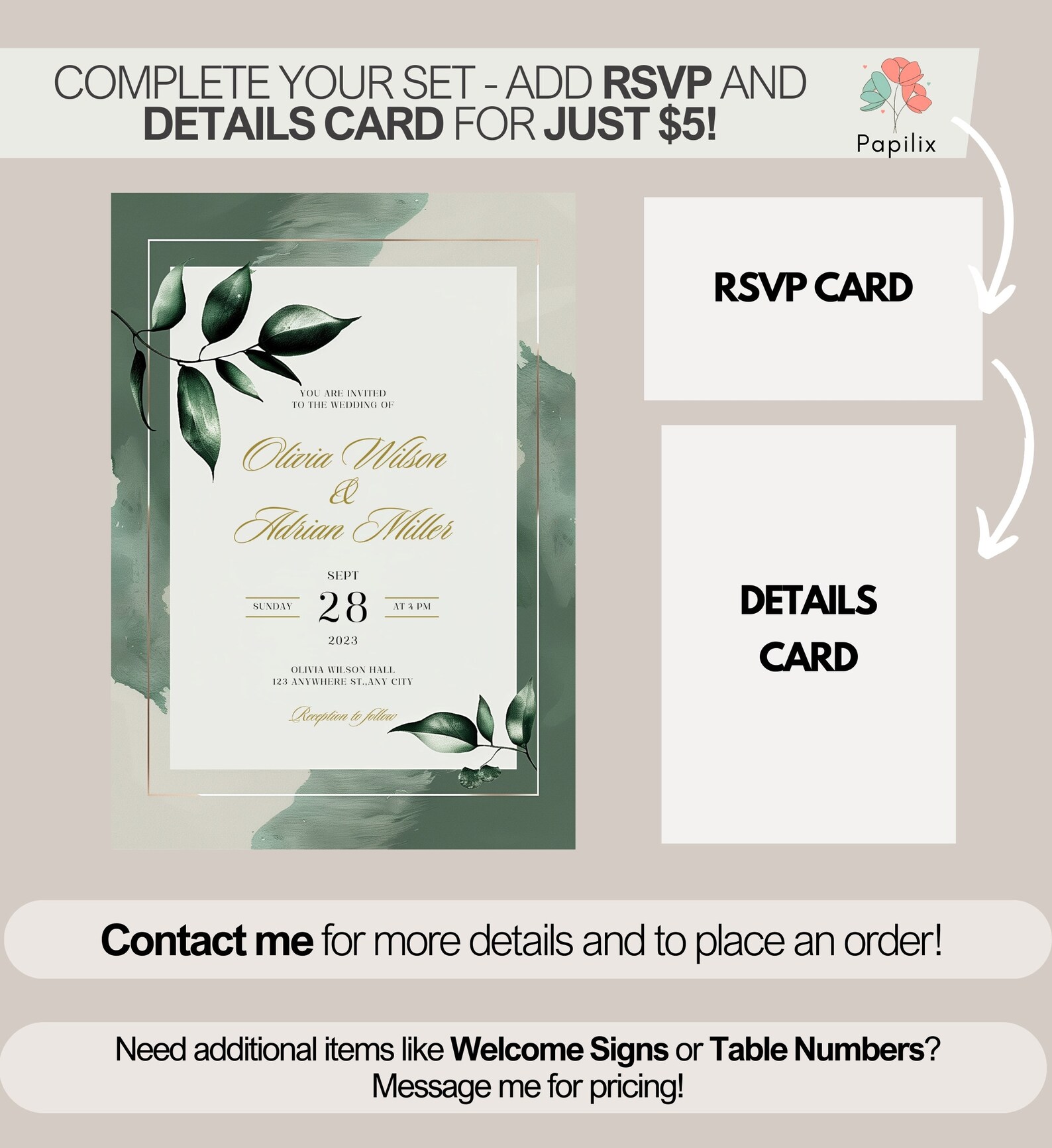 Minimalist Sage Green Invitation, Elegant Greenery Wedding Invitation ...