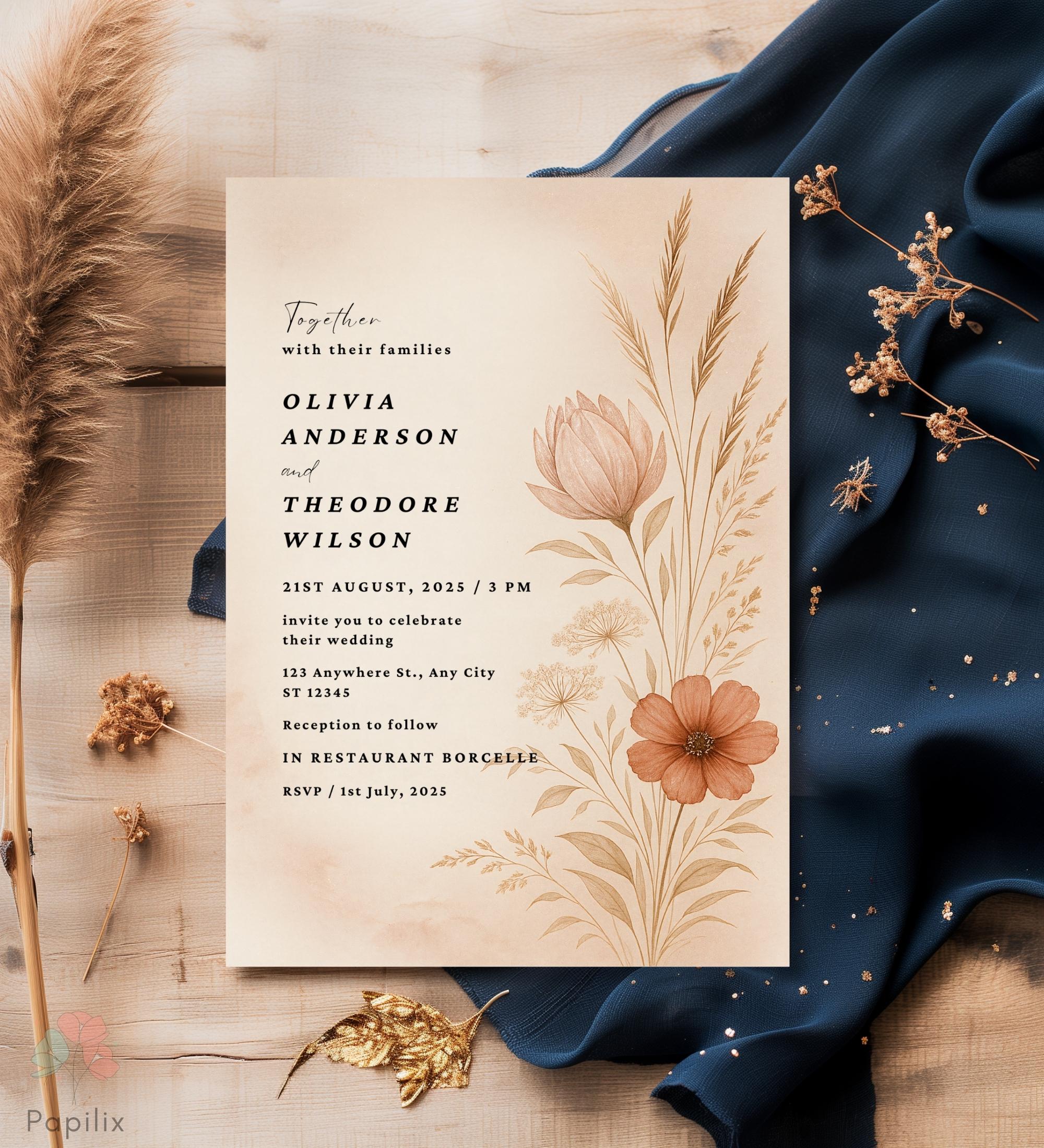 Terracotta Floral Wedding Invitation Template Rust And Copper terracotta-floral-wedding-invitation-template-rust-and-copper