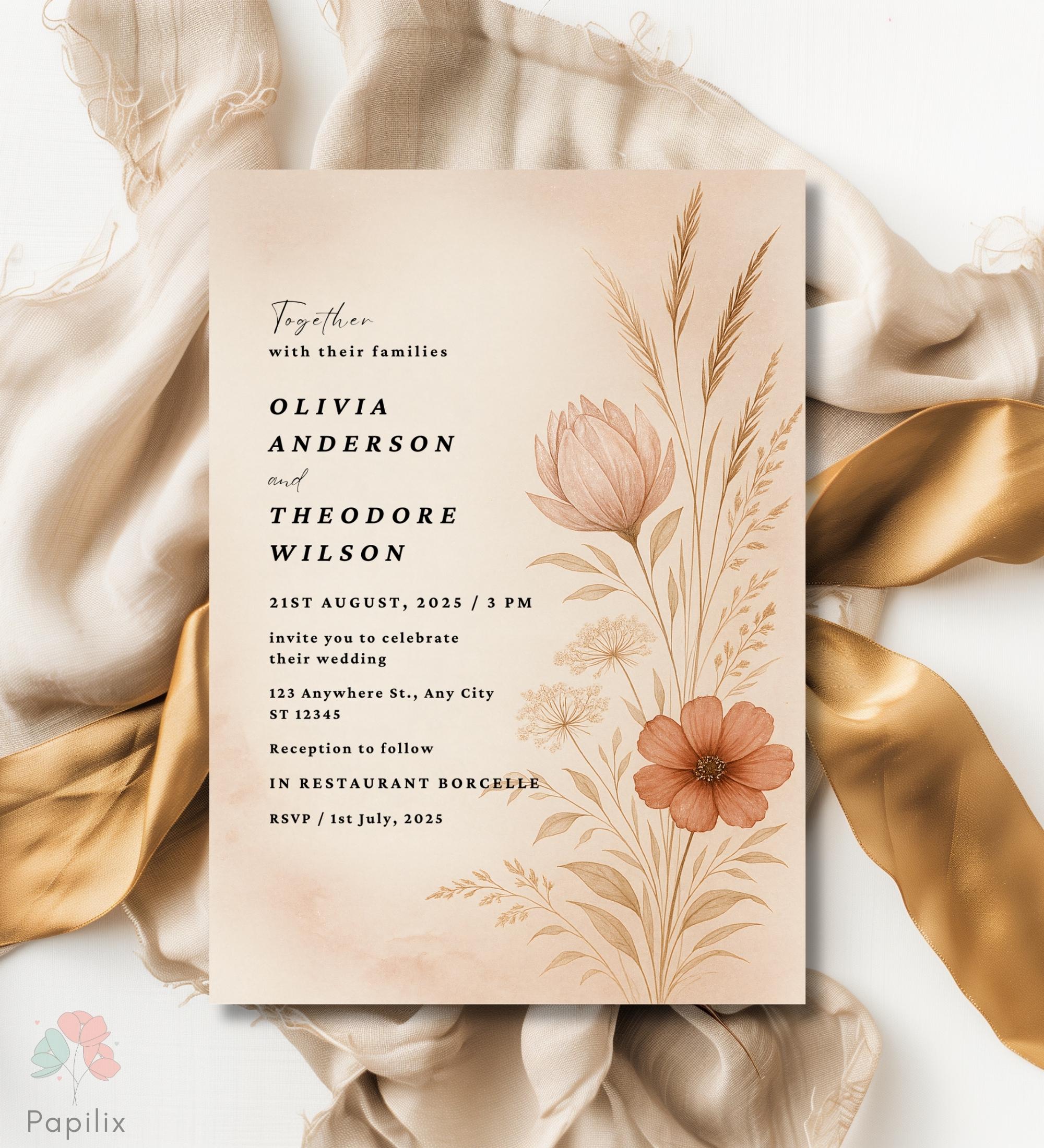 Terracotta Floral Wedding Invitation Template Rust And Copper terracotta-floral-wedding-invitation-template-rust-and-copper