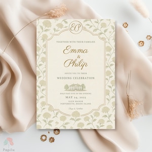 Editable Hydrangea Wedding Invitation Template, Coastal Bridal Shower Invite,Cottage Core Invite, Country Manor Estate Invite, Garden Invite