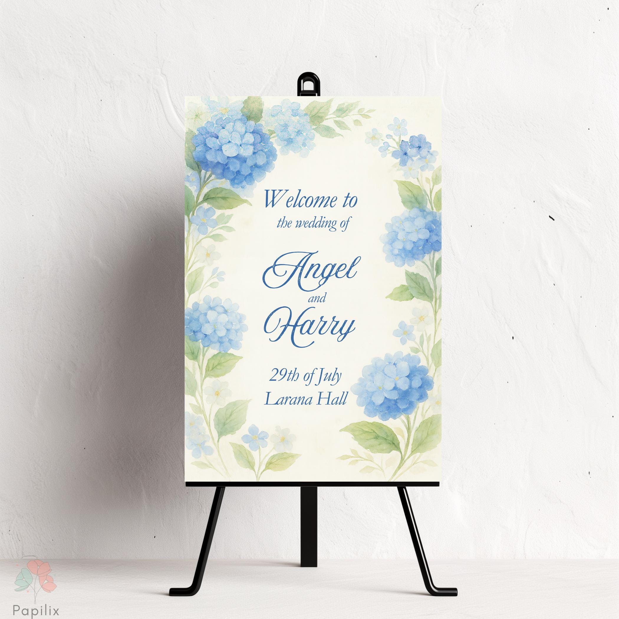Blue Hydrangea Welcome Sign, Watercolor Floral Welcome Poster, Dusty ...