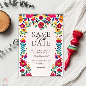 Colorful Save the Date Invitation Template, Talavera Floral Save the Date, Editable Fiesta Save the Date, Mexican Folk Art Wedding Invites