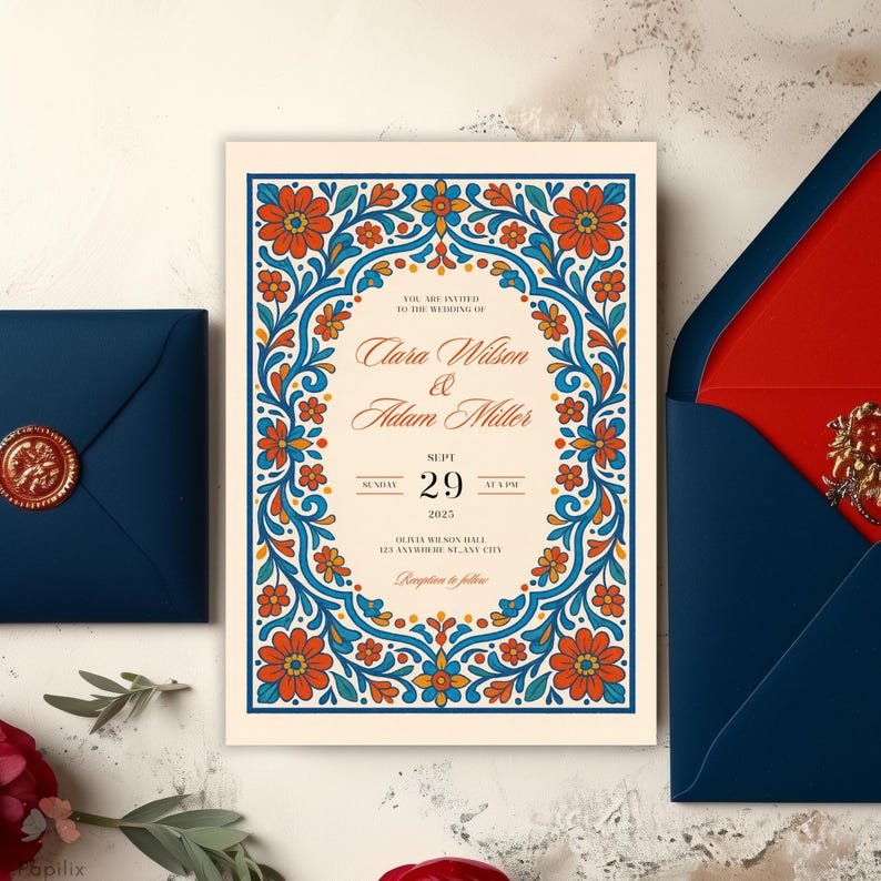 Editable Mexican Wedding Invitation Template, Talavera Tile Floral ...