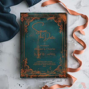 Teal and Orange Save the Date Vorlage, Vintage Hochzeitseinladung, elegante Hochzeitsankündigung, rustikale Hochzeit, Party & Hochzeit Save the Date