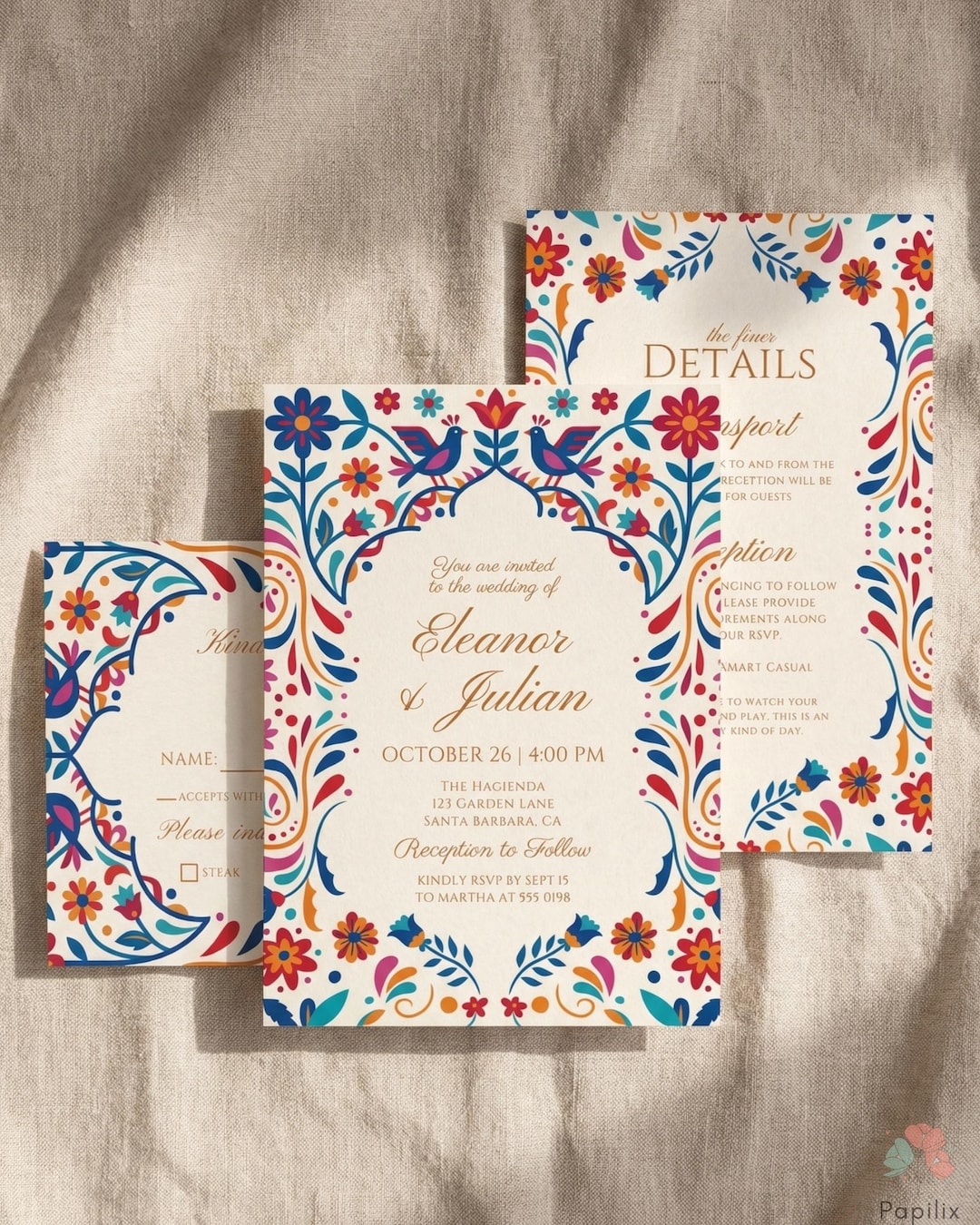 Mexican Fiesta Wedding Invitation Set, Colorful Otomi Floral Digital ...