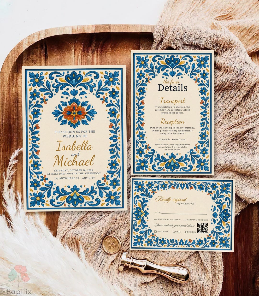 Mexican Wedding Invitation Set Template, Talavera Tile Fiesta Invites ...