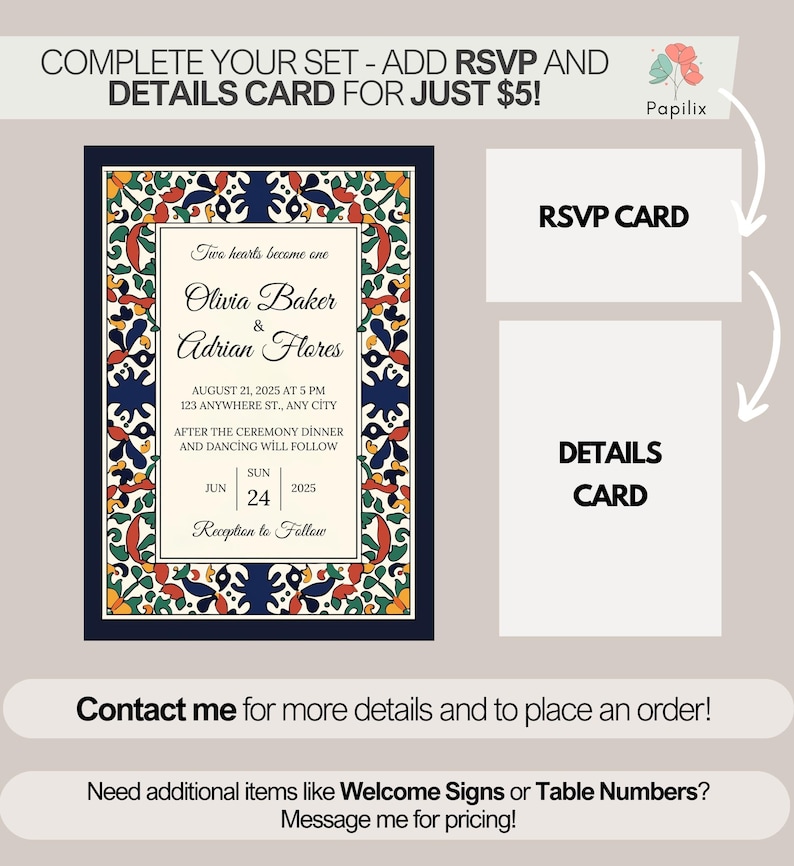 Mexican Invitation Template, Fiesta Colorful Blue & Red Pattern, Otomi ...