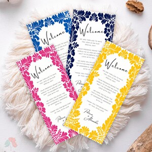 Mexikanische Hochzeit Tischkarten Vorlage, Talavera Fliesen Blau Gelb Rosa Fiesta Decor, Spanische Volkskunst Eskorte Karte, Bearbeitbares Tisch Namensschild