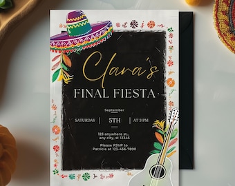 Fiesta Invitation, Mexican Party Invite, Sombrero and Guitar Invitation, Colorful Floral Fiesta Invitation, Editable Mexican Theme Invite