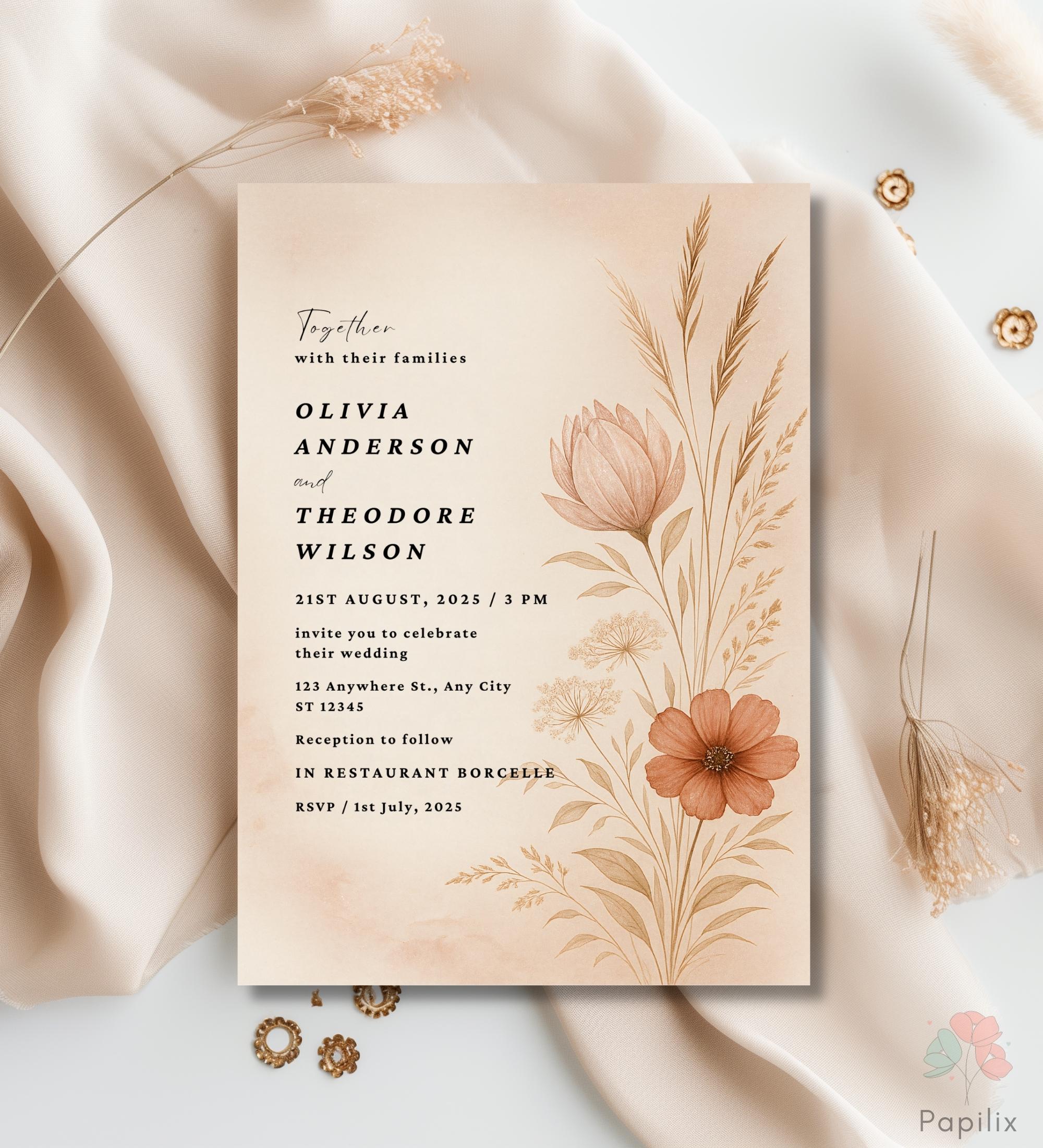 Terracotta Floral Wedding Invitation Template Rust And Copper terracotta-floral-wedding-invitation-template-rust-and-copper