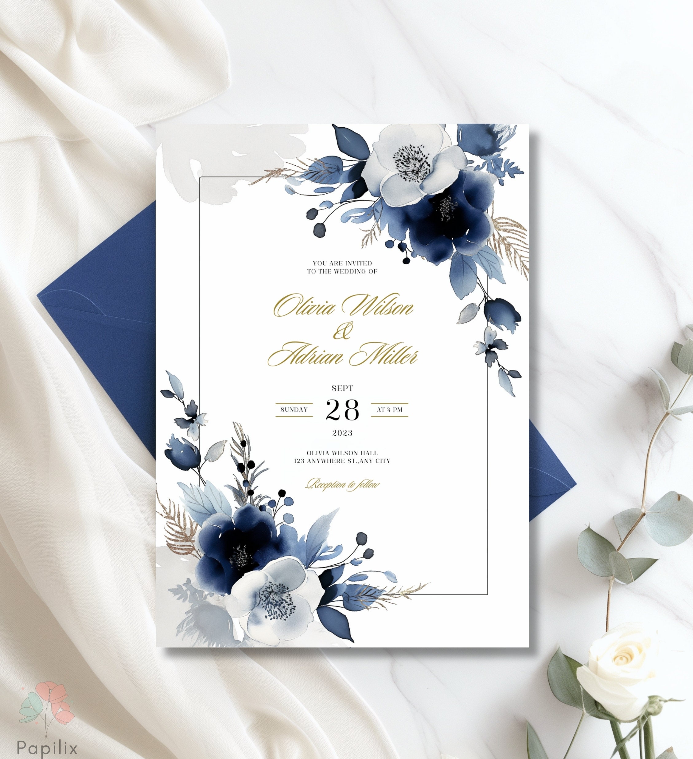 COPY - Wedding Beautiful Saying Card +(1) White &(5) Blue Flower Claw Hai… French Blue Flower Wedding Invitation, Blue Floral Wedding  main image 3