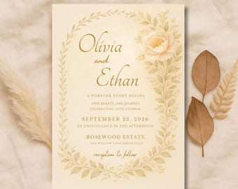 Boho Pampas Hochzeitseinladung, Bogen Blumen einladen, bearbeitbare Terrakotta und Rost Hochzeitseinladung, Beige Neutral Boho Vorlage