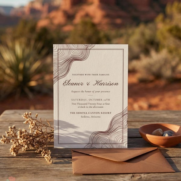 Timeless Old Money Wedding Invitation Template, Elegant Topographic Line Art Invite, Sophisticated Minimalist Event, Luxury Invite