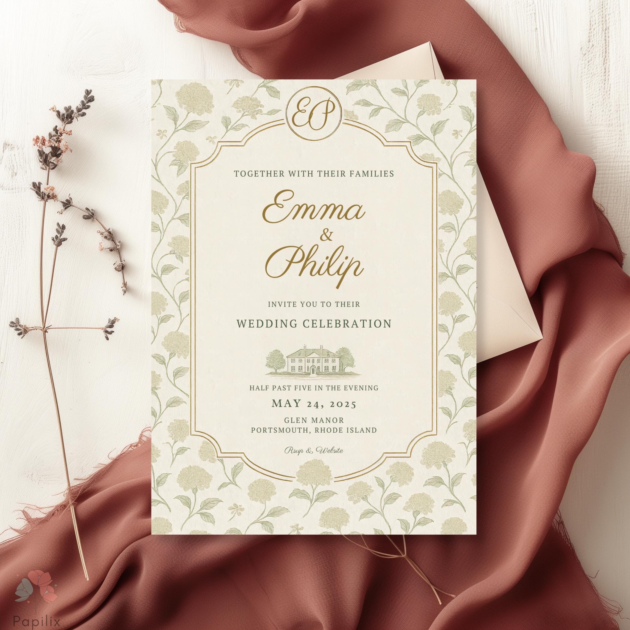Editable Hydrangea Wedding Invitation Template, Coastal Bridal Shower ...